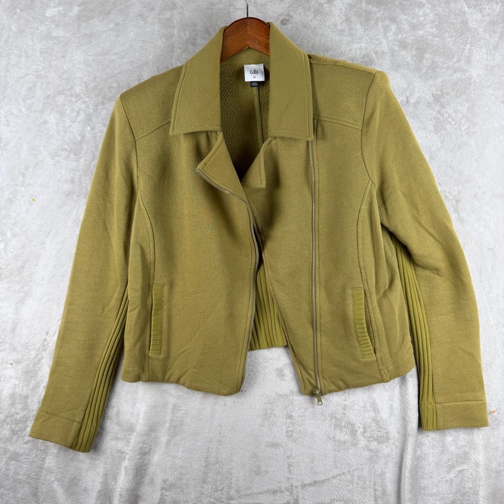 moto Cabi Olive Green French Terry Asymmetric Zip Moto Jacket 6470 Womens Medium